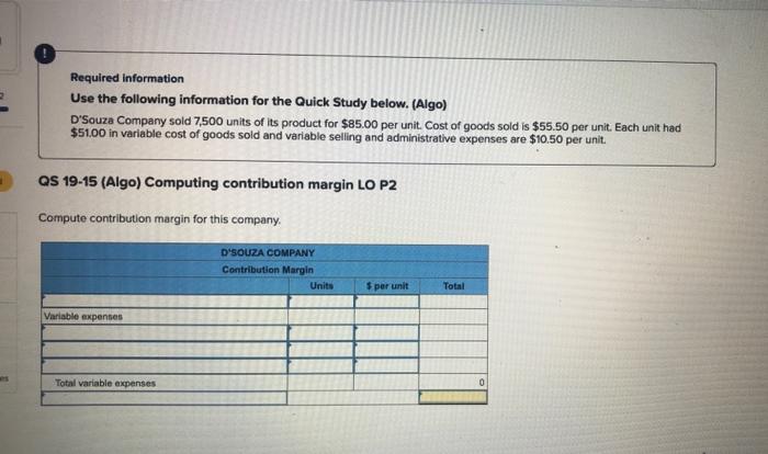 Required information Use the following information for the Quick Study below.