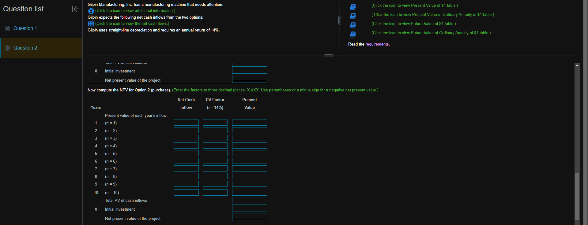 two options: (Click the icon to view the net cash flows.) Gilpin