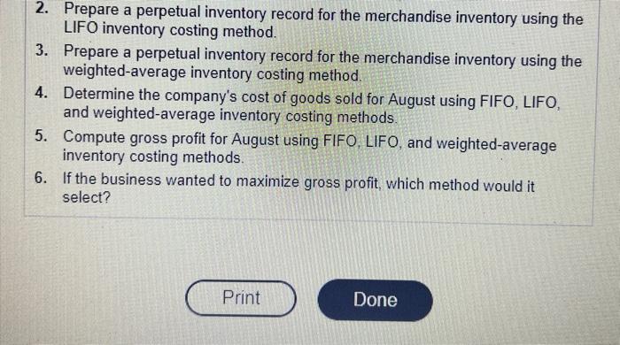 Sale 80 75 Aug. 30 Purchase 20 45 Print Done -X Requirement