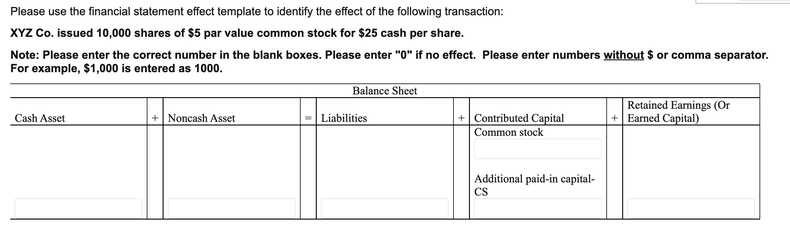  use the financial statement effect template to identify the effect of