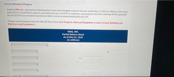  Current Attempt in Progress Suppose Nike, Inc. reported the following plant