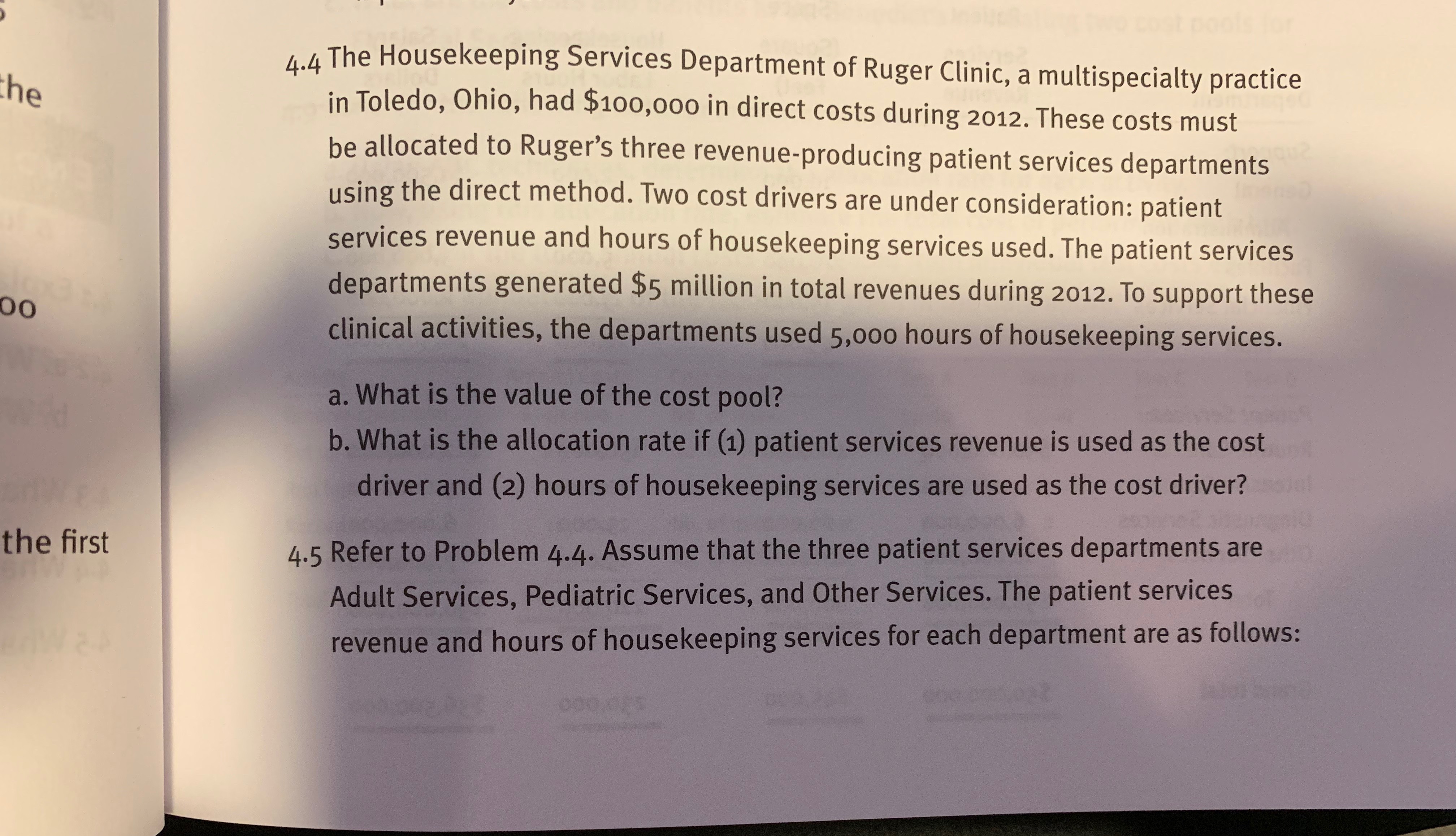 These costs must be allocated to Ruger's three revenue-producing patient services departments