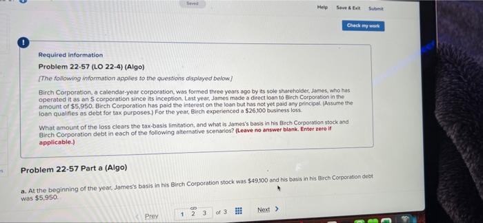  Saved Help Save & Exit Submit Check my work Required information