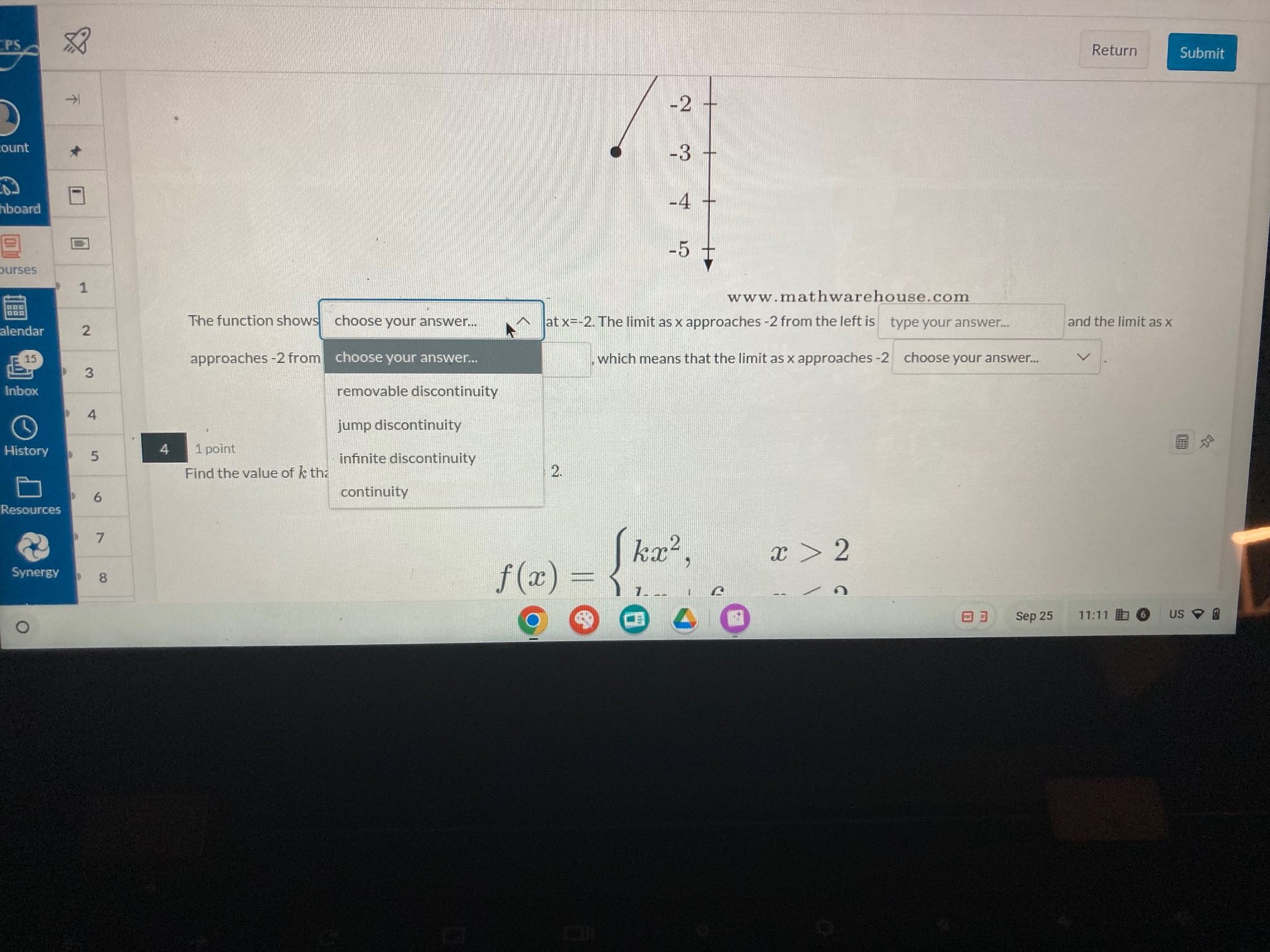 the left is type your answer. and the limit as x 15