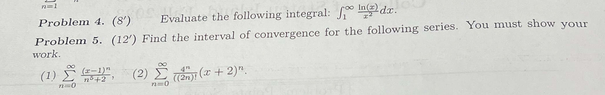 4. (8') Evaluate the following integral: 1 22 co In() dx. Problem