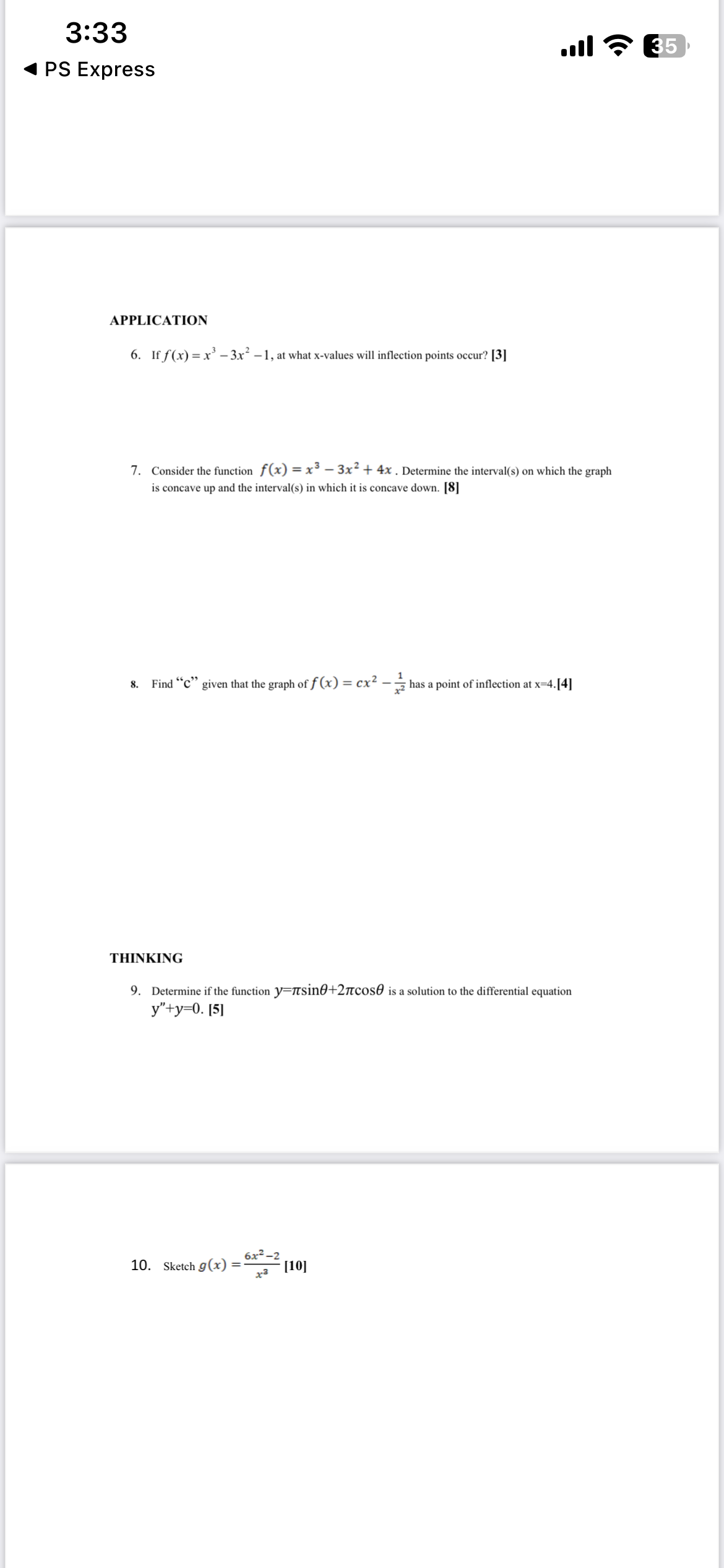x' -3x2 -1, at what x-values will inflection points occur? [3] 7.