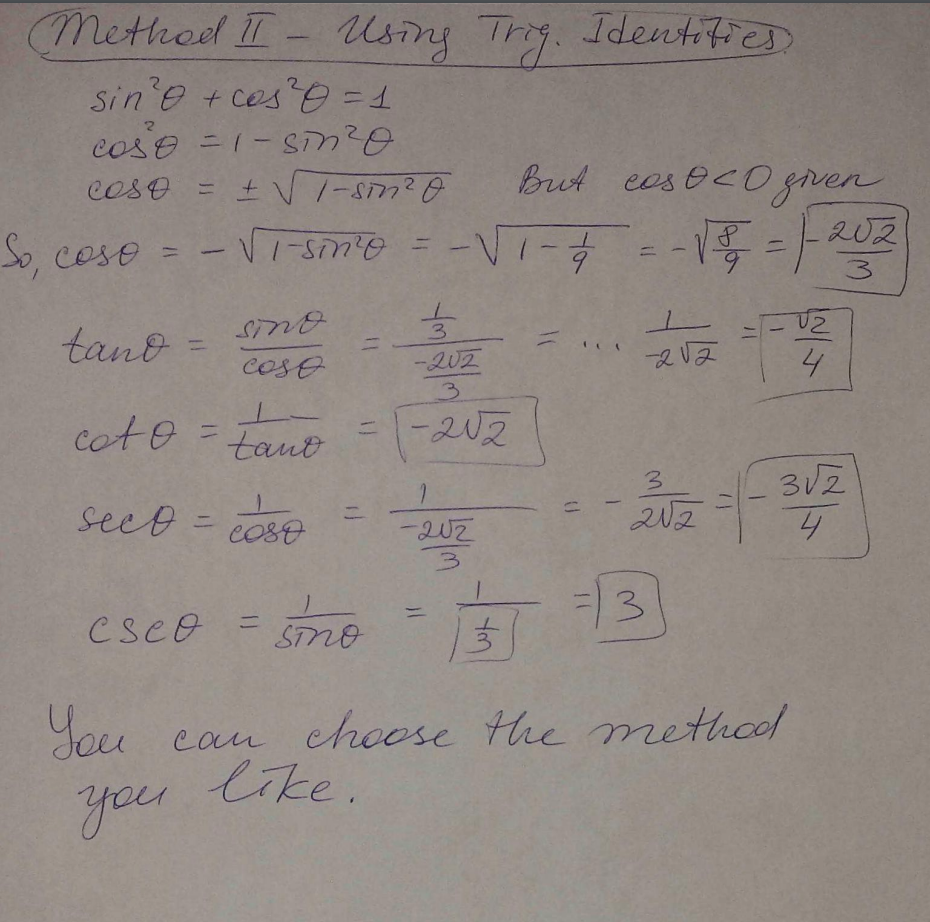 cot 8 + 1 = esco These are three fundamental identities to