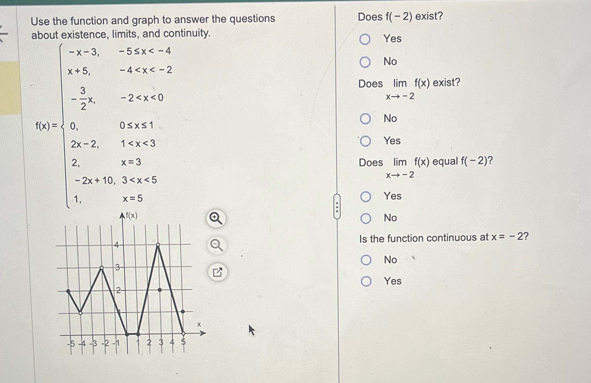  Use the function and graph to answer the questions Does f(