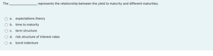  The represents the relationship between the yield to maturity and different