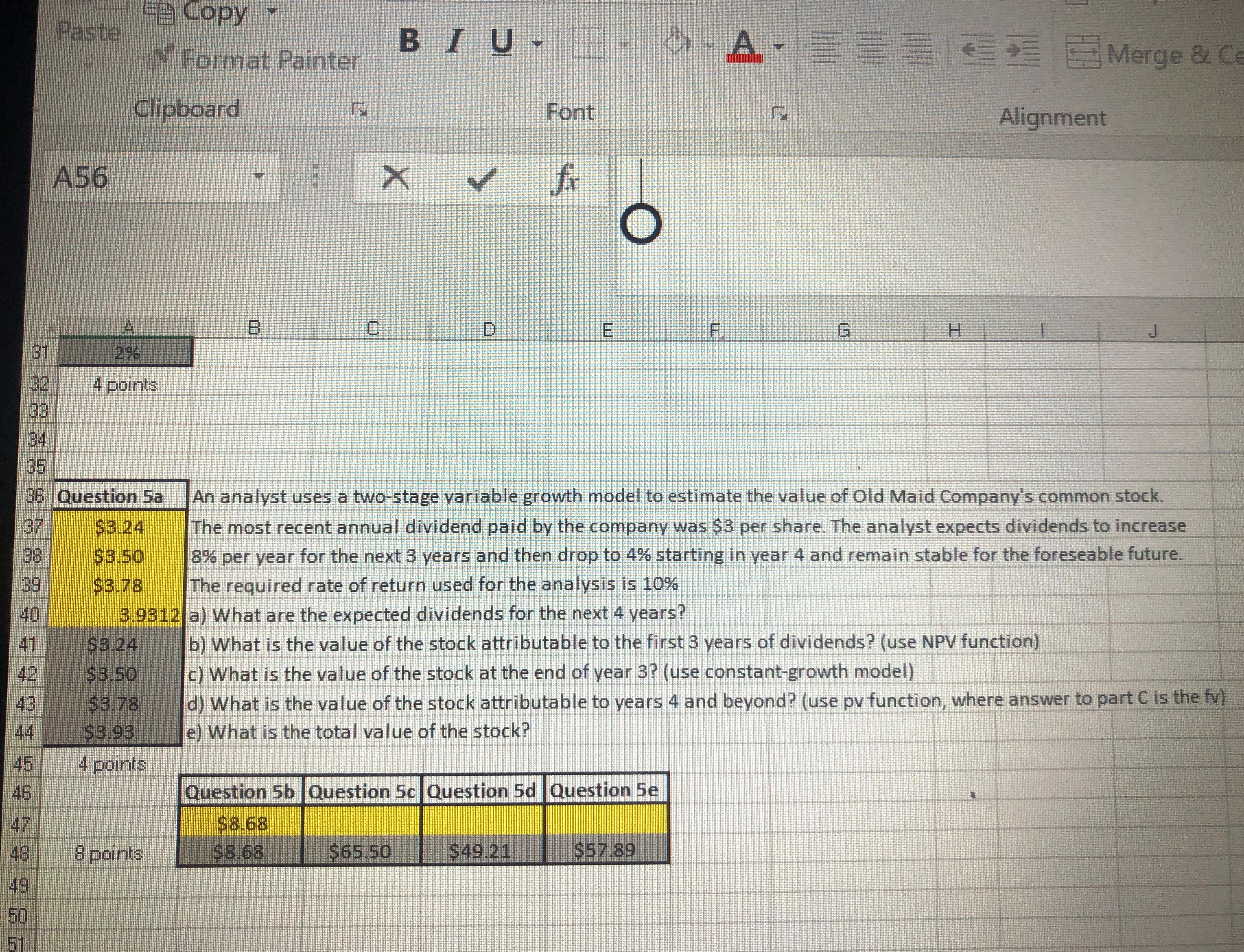 Clipboard Font Alignment A56 X V fx O B C D E