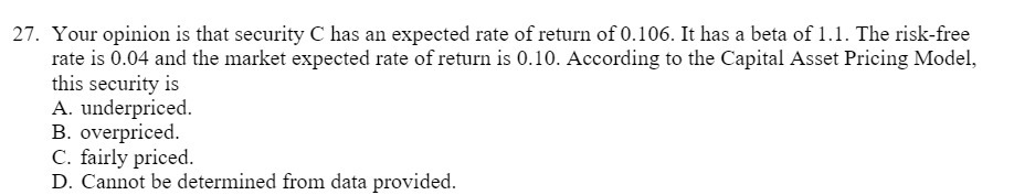 of return of 0.106. It has a beta of 1.1. The risk-free