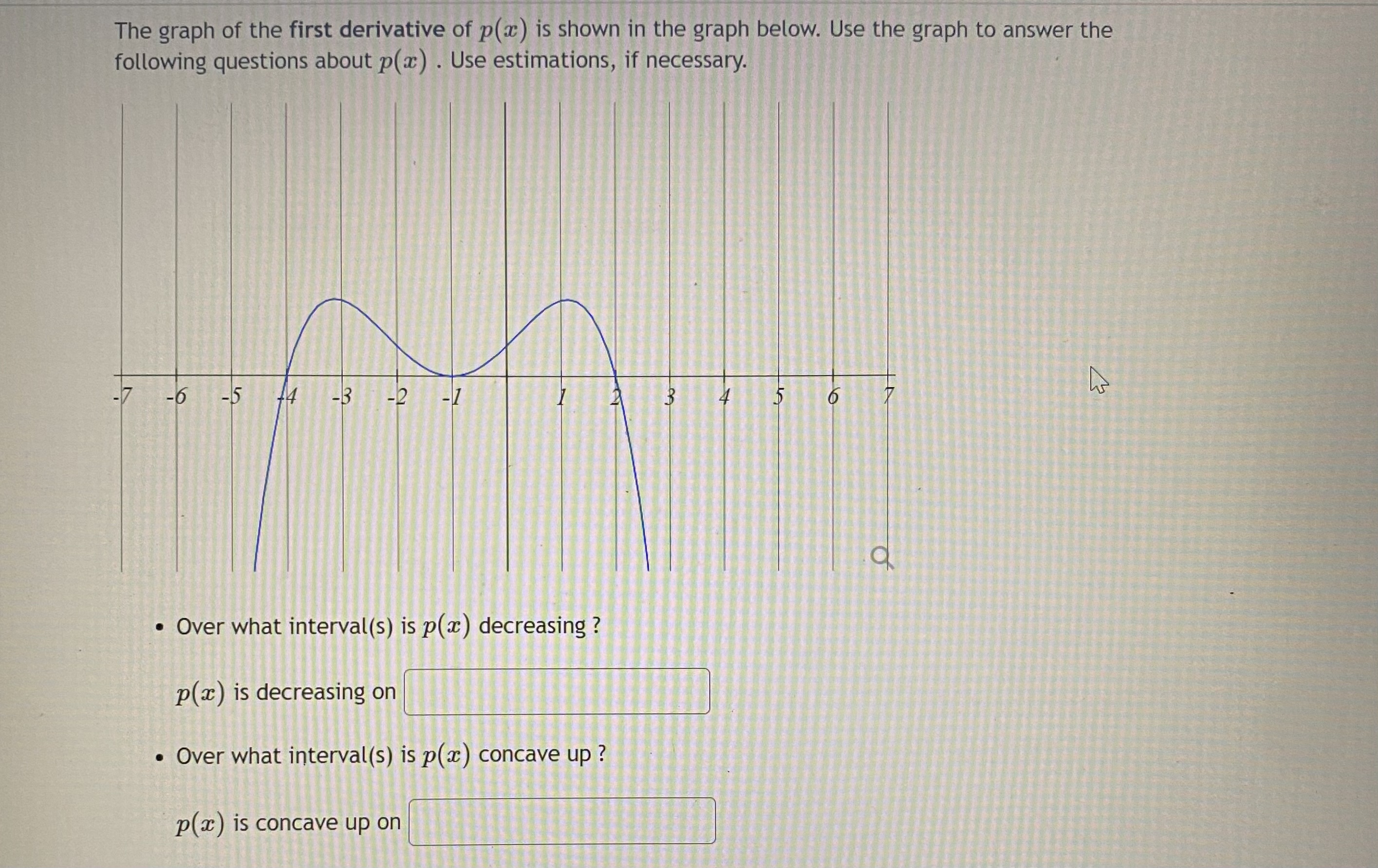 use calculus to determine any interval(s) where the function is concave up,
