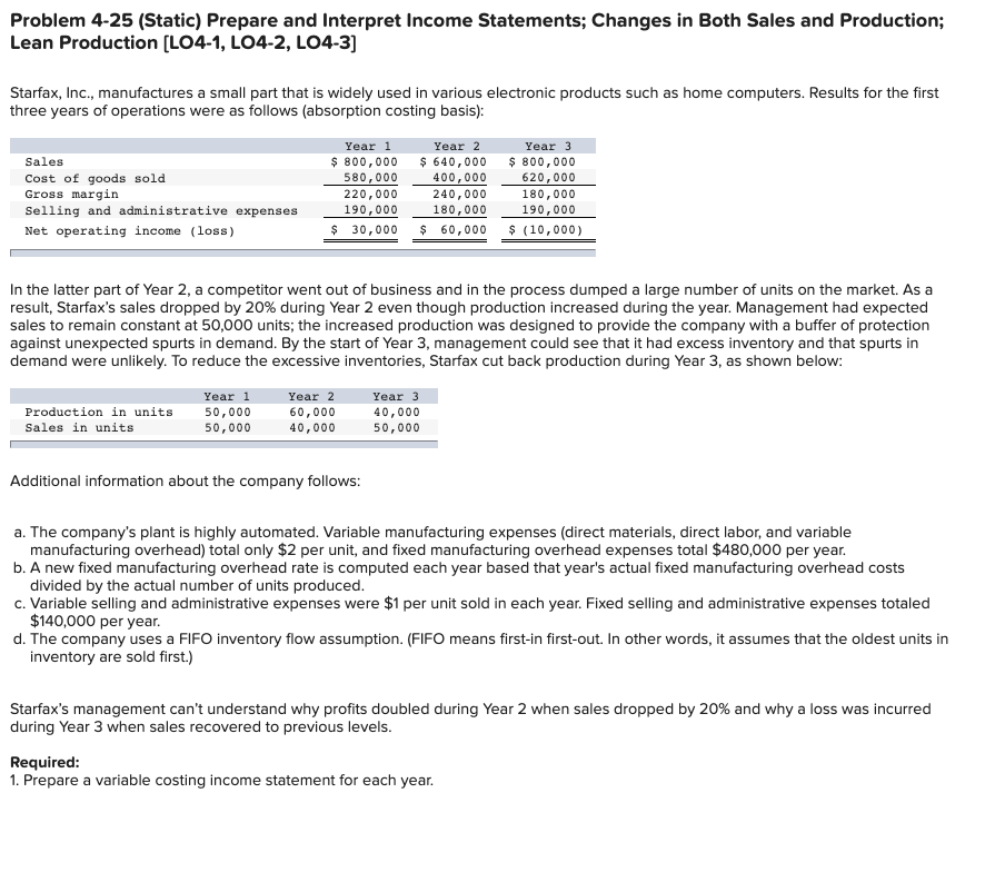 4-25 (Static) Prepare and Interpret Income Statements; Changes in Both Sales