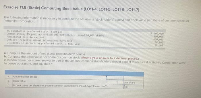  Exercise 11.8 (Static) Computing Book Value (LO11-4, LO11-5, LO11-6, LO11-7) The