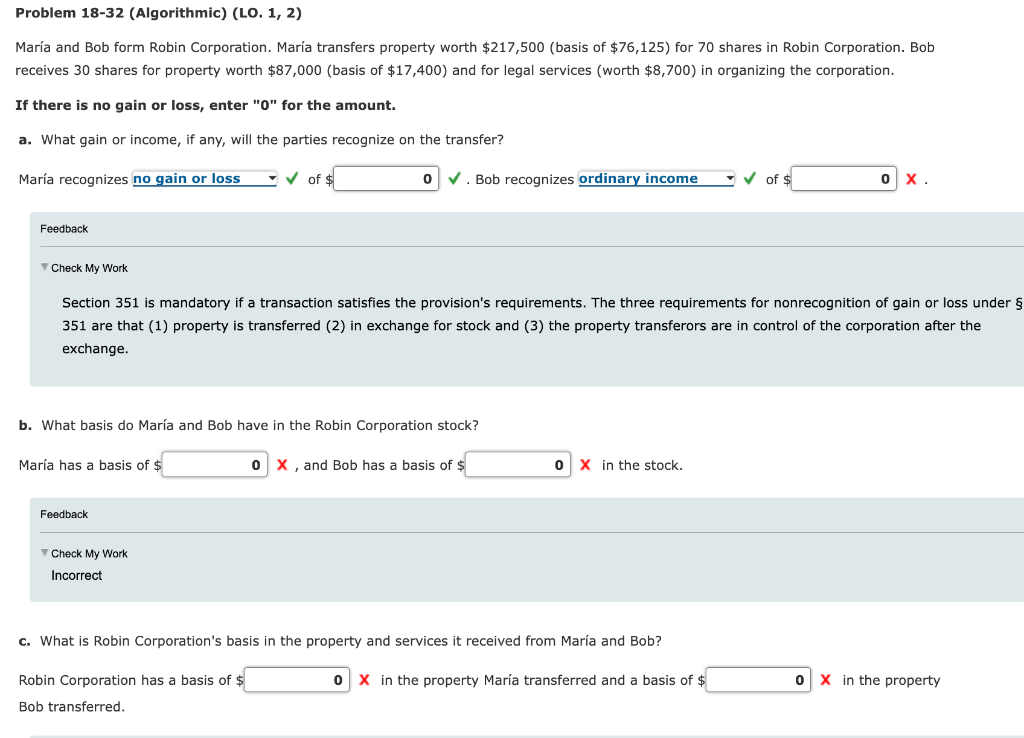  18-32 (Algorithmic) (LO. 1, 2) Mara and Bob form Robin Corporation.