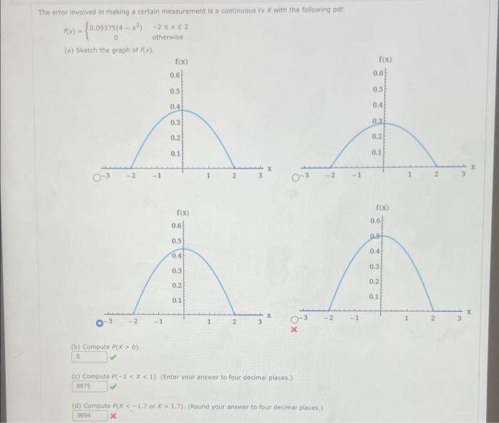  The error involved in making a certain measurement is a continuous