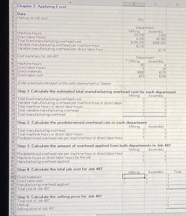  1 Chapter 2: Applying Excel 2 3 Data 4 Markup on