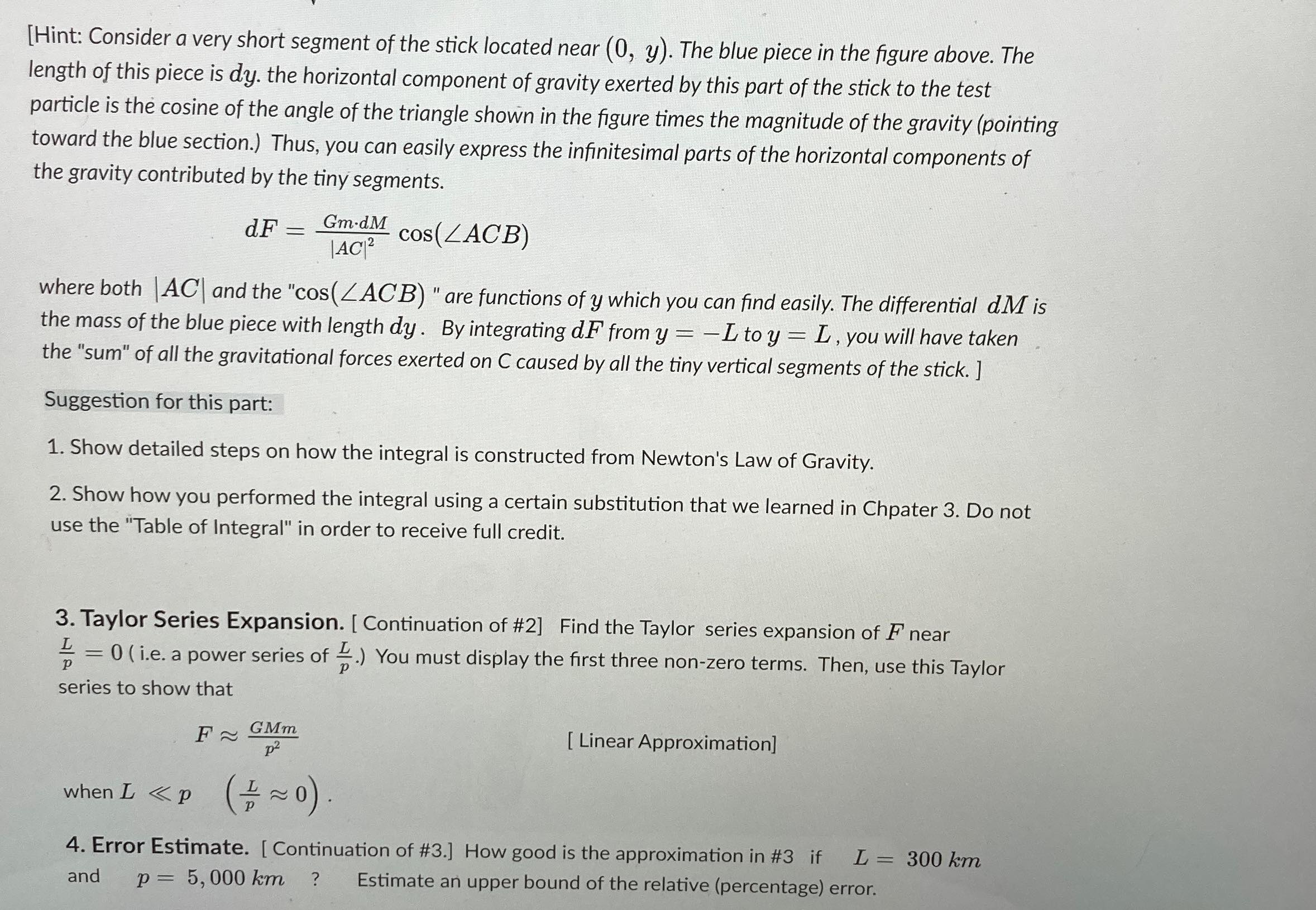 vertical line segment and the linear mass density is M . Suppose