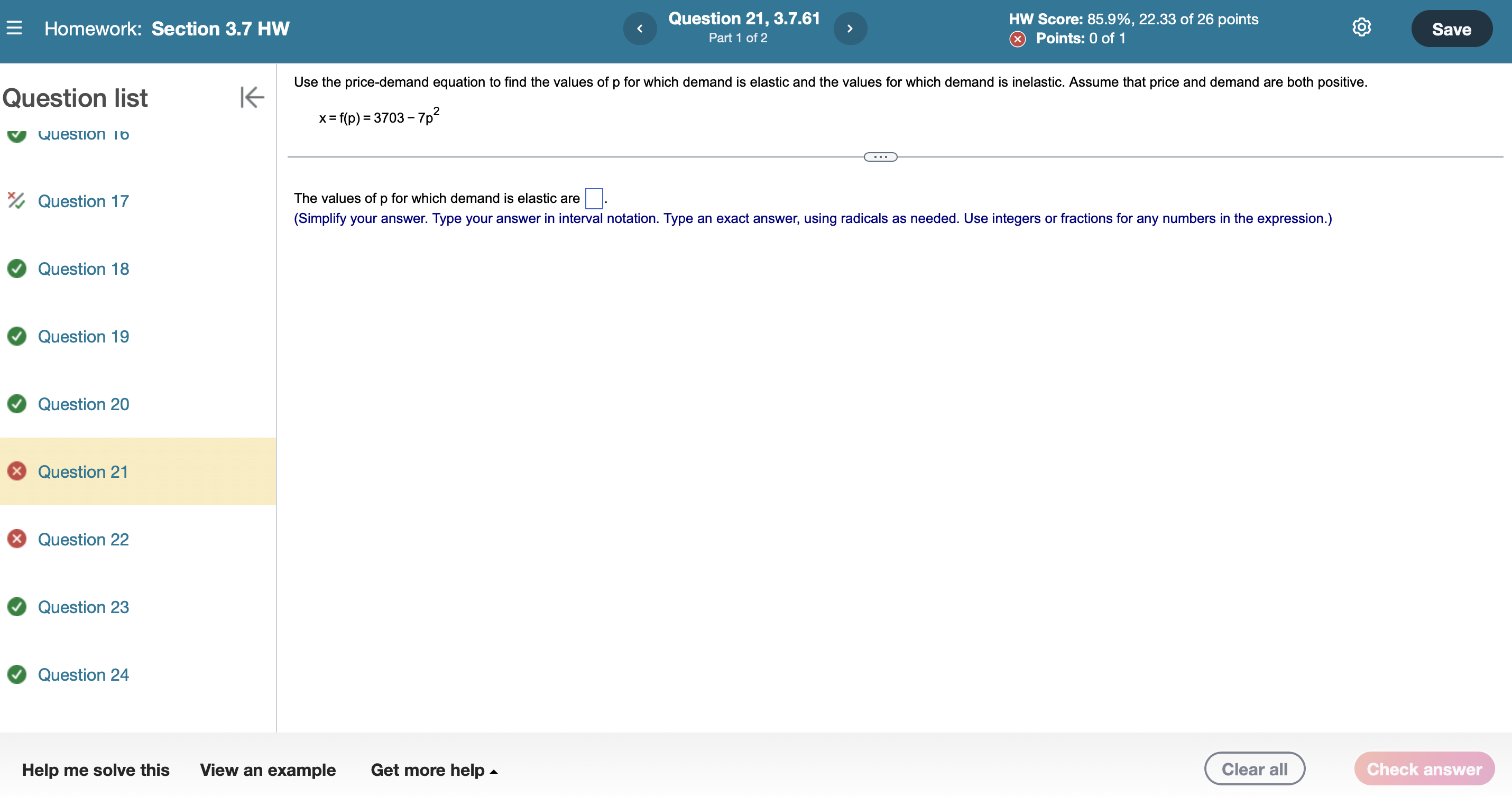 Score: 85.9%, 22.33 of 26 points Part 3 MS 9 Points: 0.33
