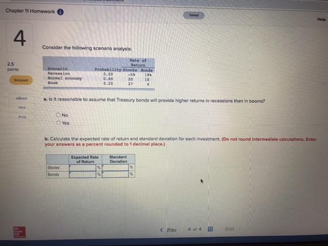 of 2.5 Return points Scenario Probability Stocks Bonds Recession 0.20 -51 Skipped