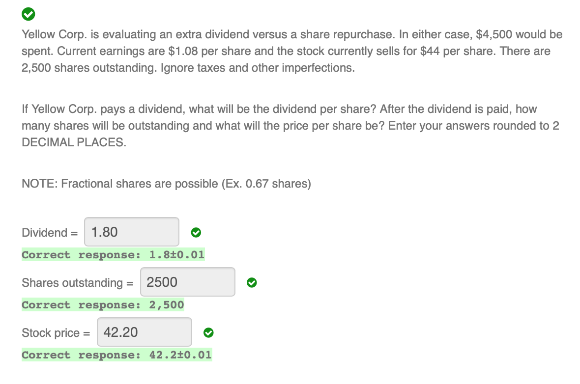 per share and the stock currently sells for $44 per share. There