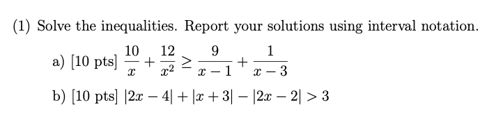 12 9 a) [10 pts] + 2 + x-1 x - 3