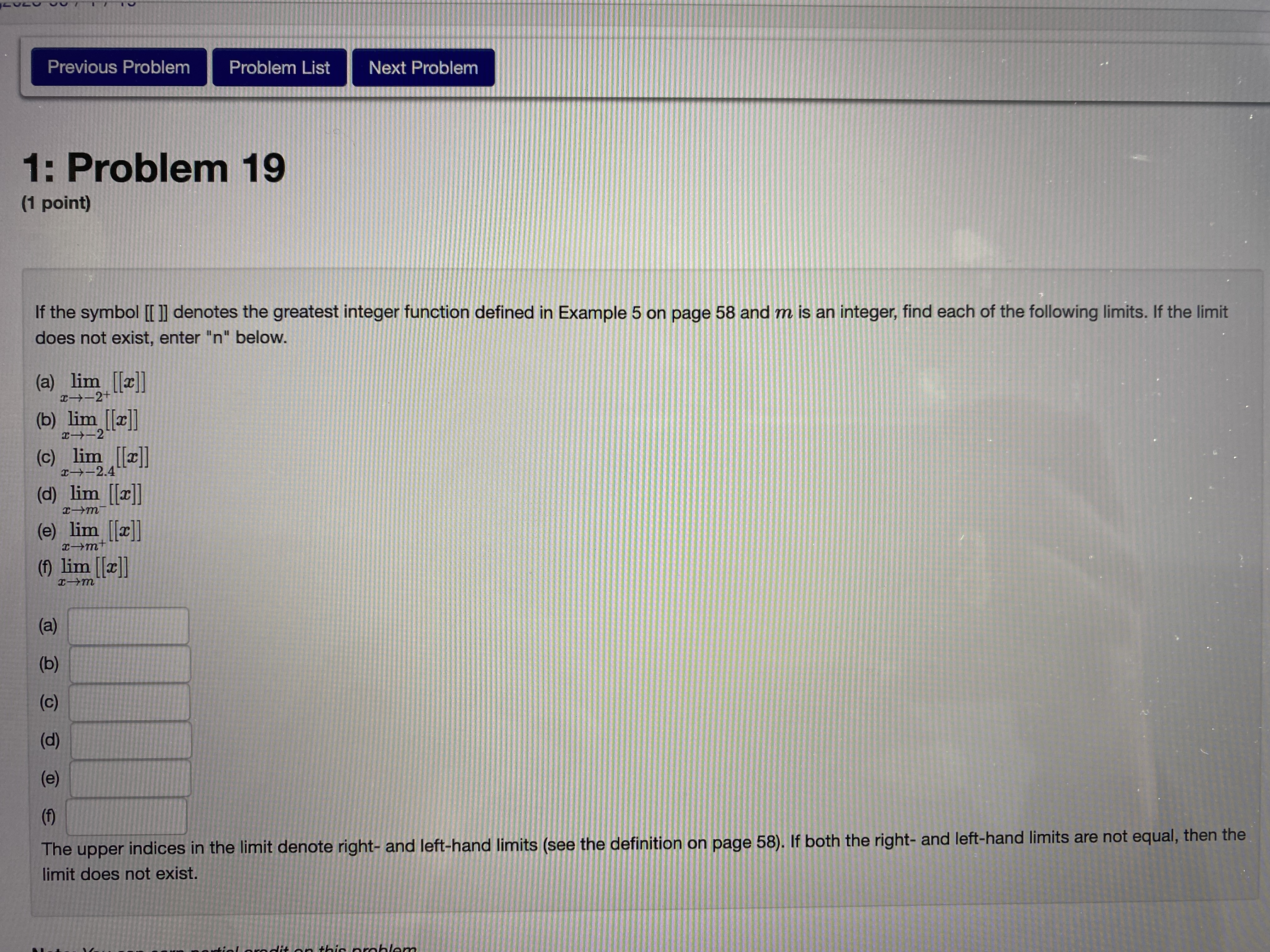  Previous Problem Problem List Next Problem 1: Problem 19 (1 point)