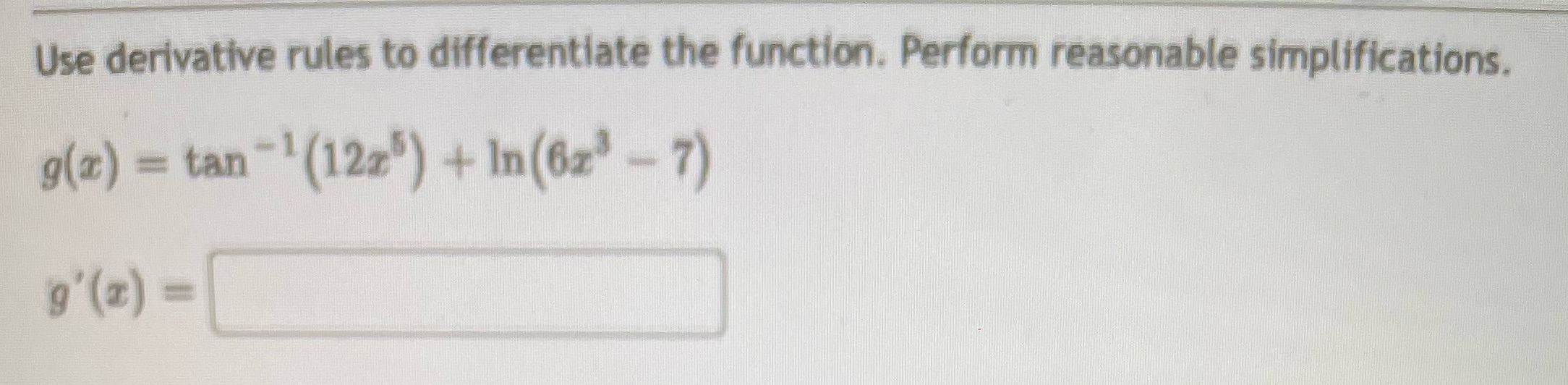 Use derivative rules to differentiate the functfm. Perform reasonable simplifications. g(t) tan-I