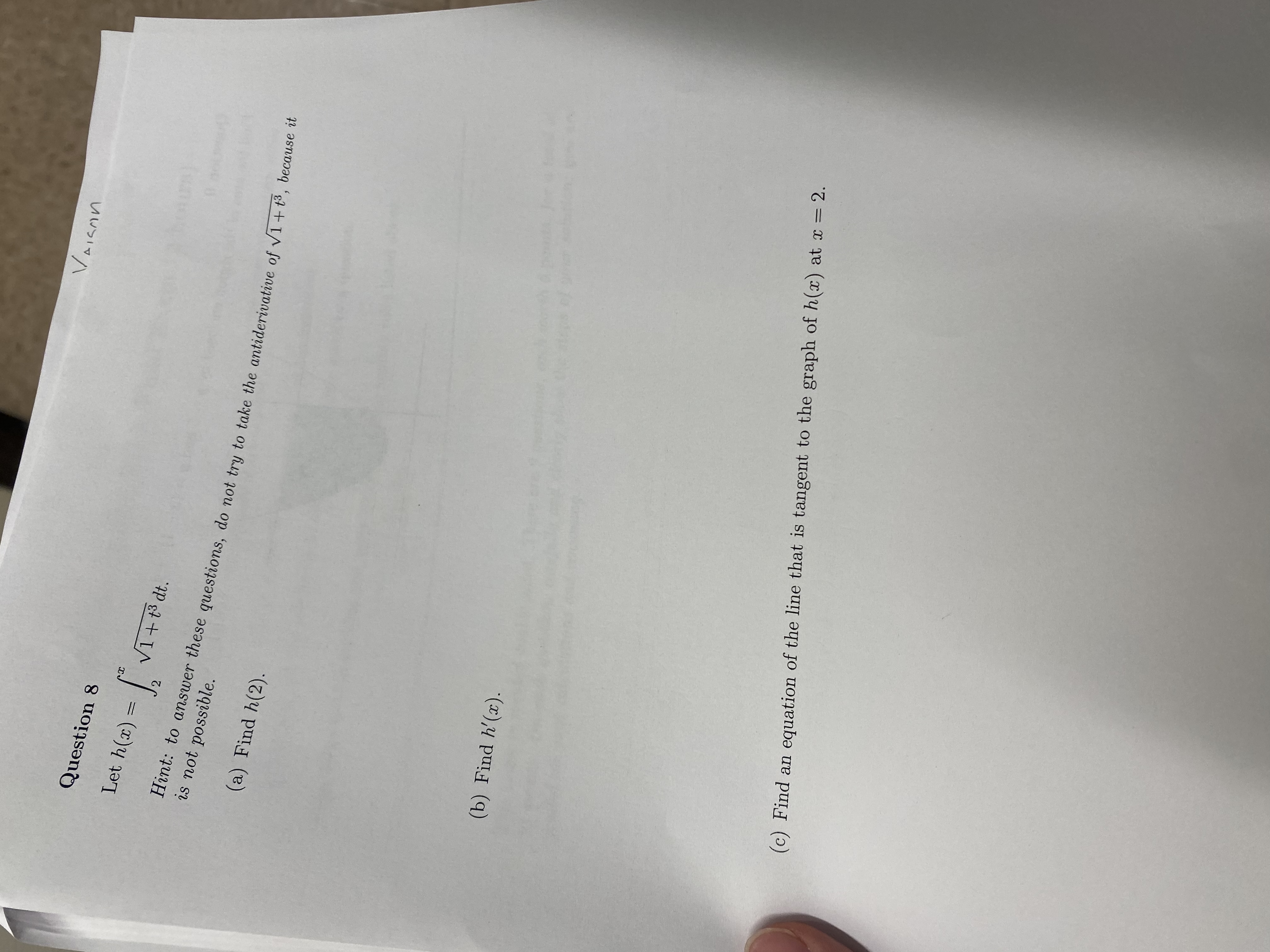  VAIGAN Question 8 Let h (2 ) = / VI+ +