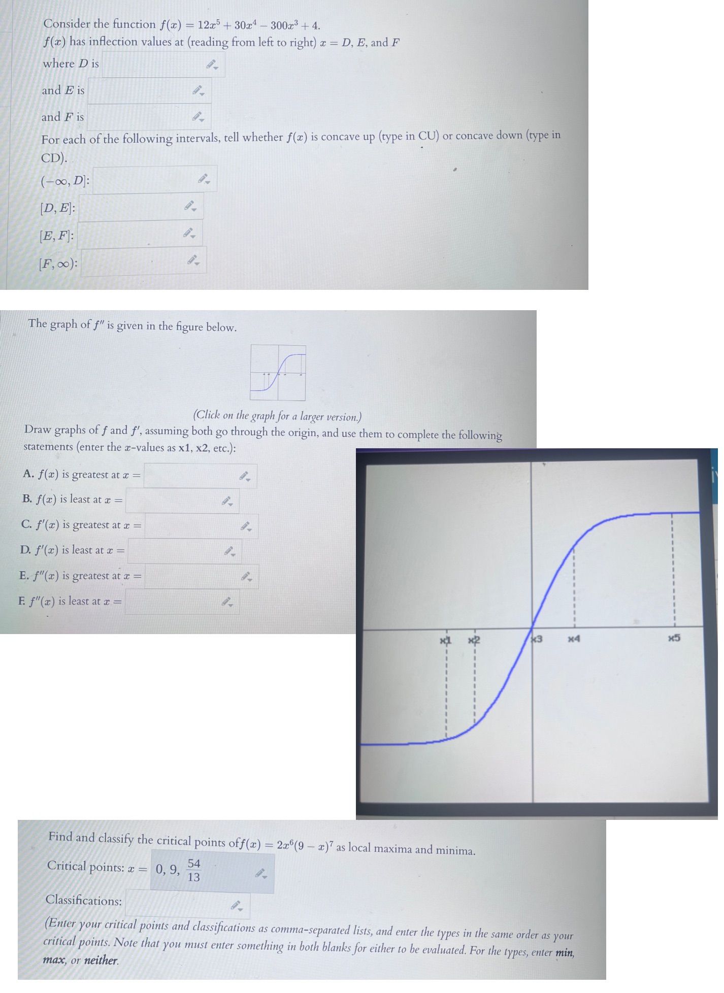 4. f(a) has inflection values at (reading from left to right) x