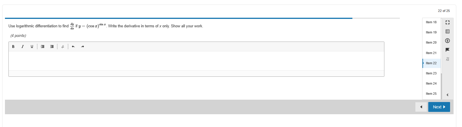 (1 point) Item 12 Oy- 4= - Bey ( I + e