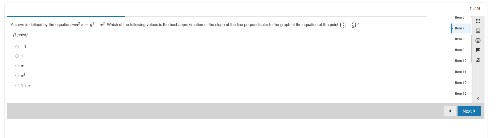 19 Next14 of 25 Which of the following values represents the value