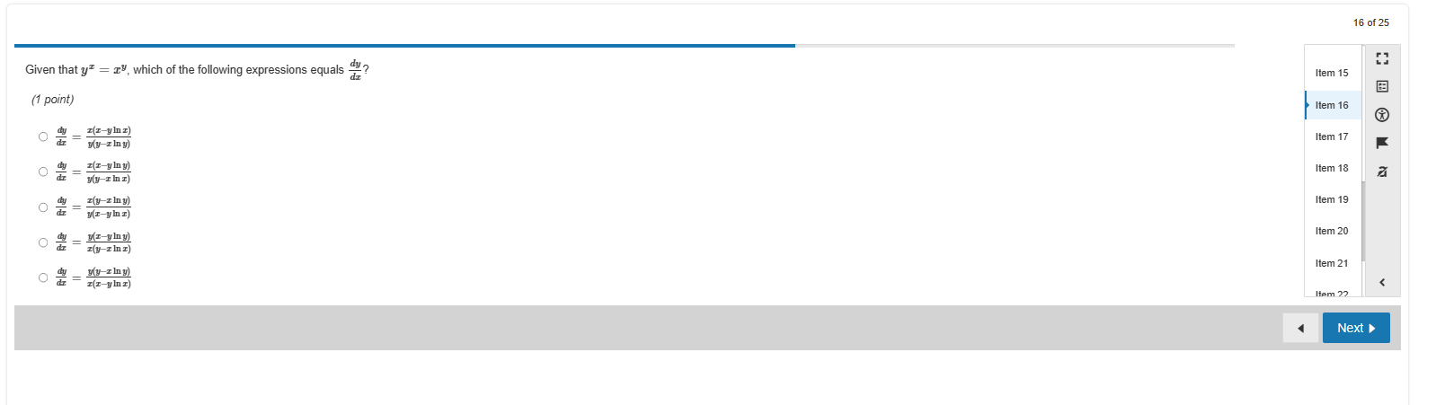Item 17 Alo ole O Item 18 O Item 19 O Item