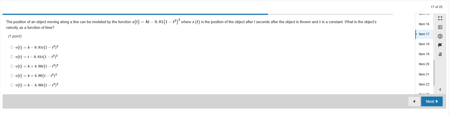 20 Item 21 Next16 of 25 Given that yz = 1 ,