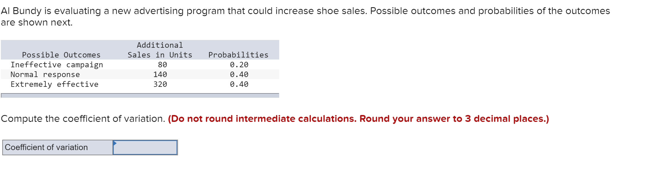  with show work please Al Bundy is evaluating a new advertising