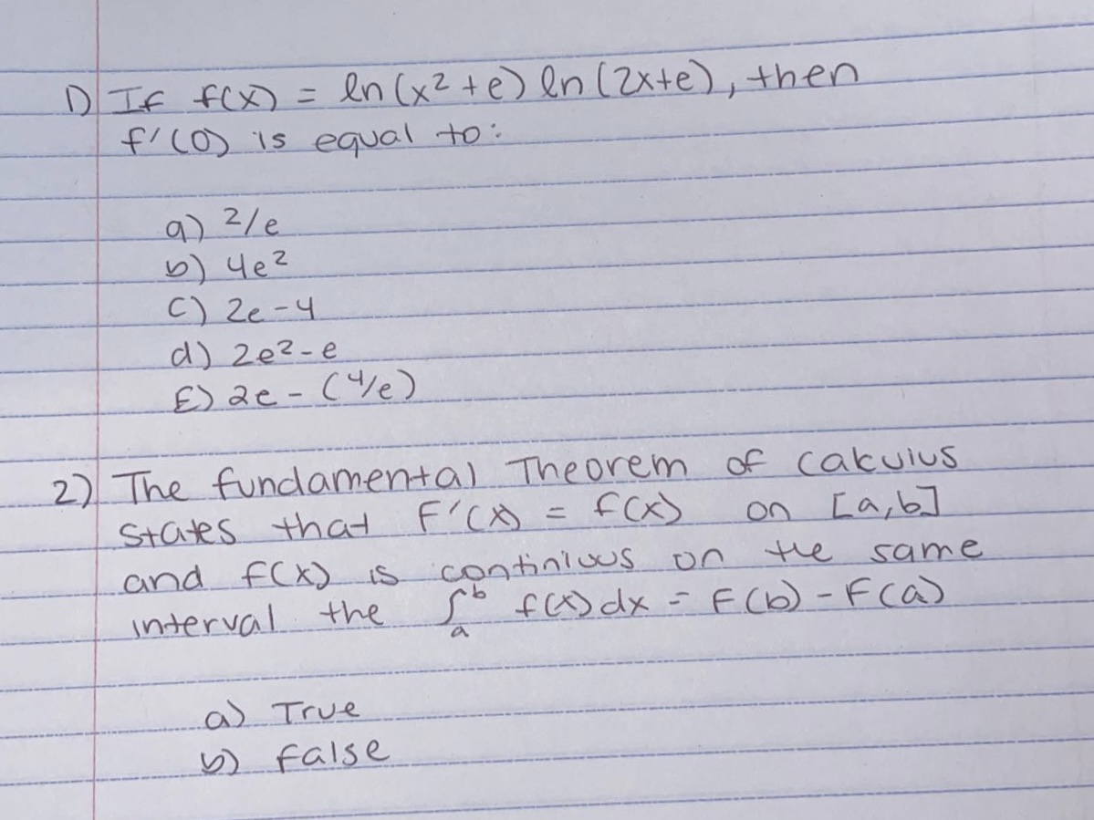 In ( 2 xte ), then f' (0 ) is equal to