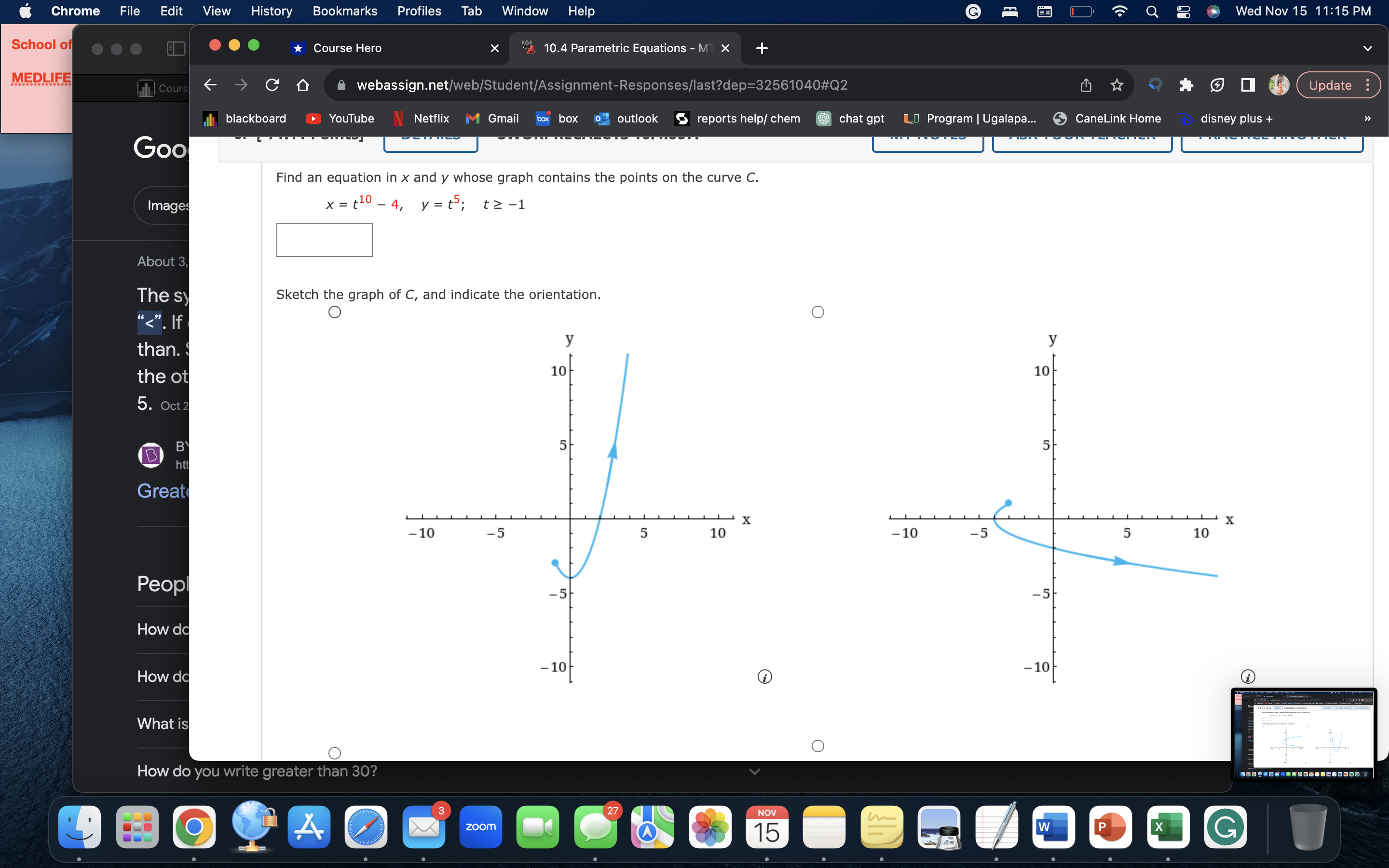 x and y whose graph contains the points on the curve C.