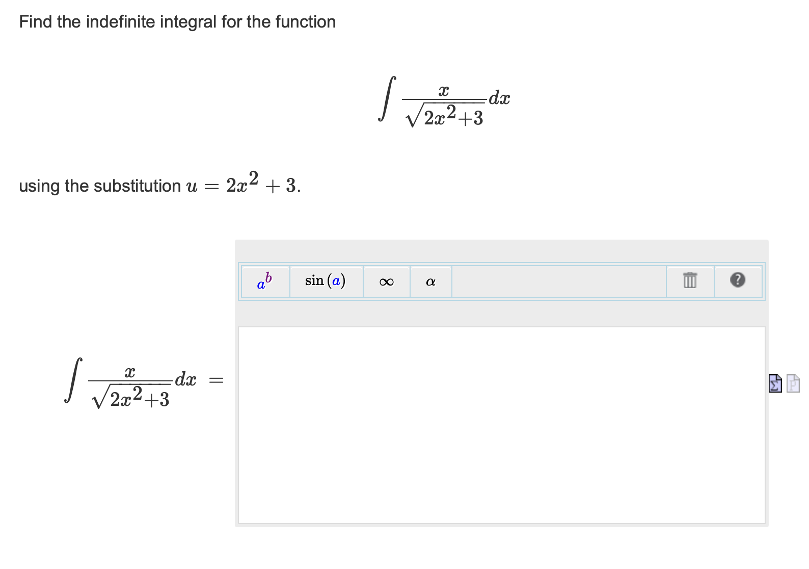 Find the indefinite integral for the function X - dx 2x+3 using