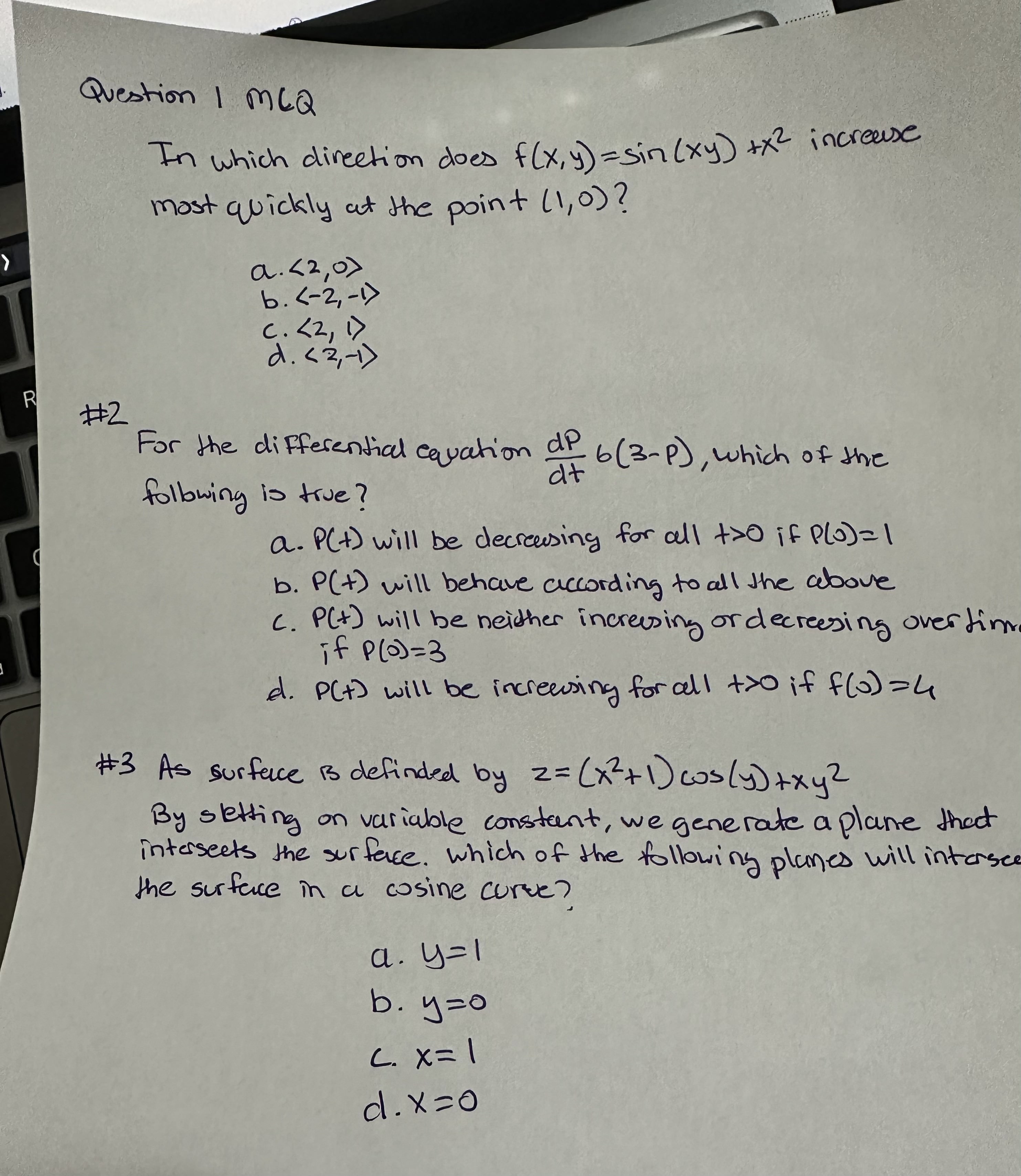 no work just answer Question 1 MLQ In which direction does
