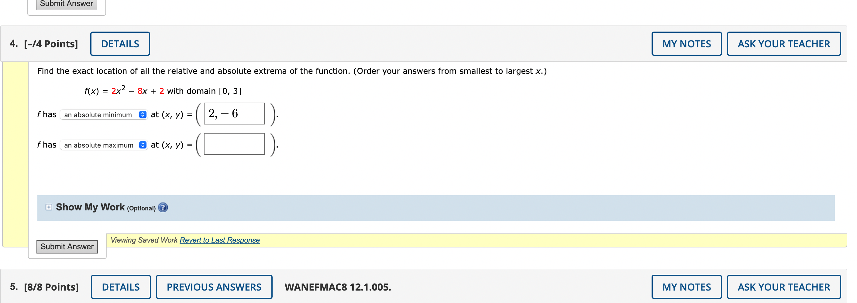  Submit Answer 4. [-/4 Points] DETAILS MY NOTES ASK YOUR TEACHER
