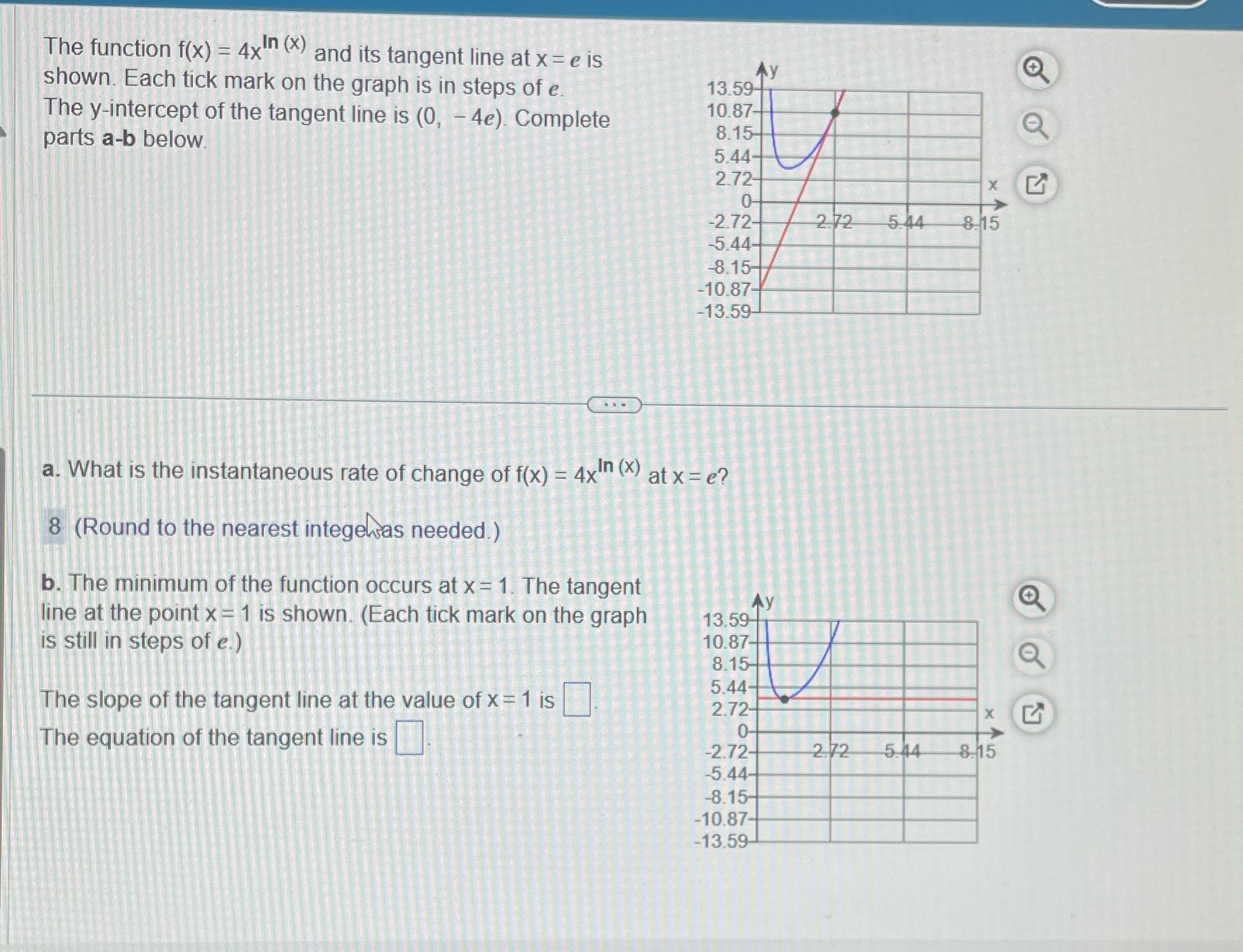 2.312 B. Please The function f(x) = 4x" and its tangent