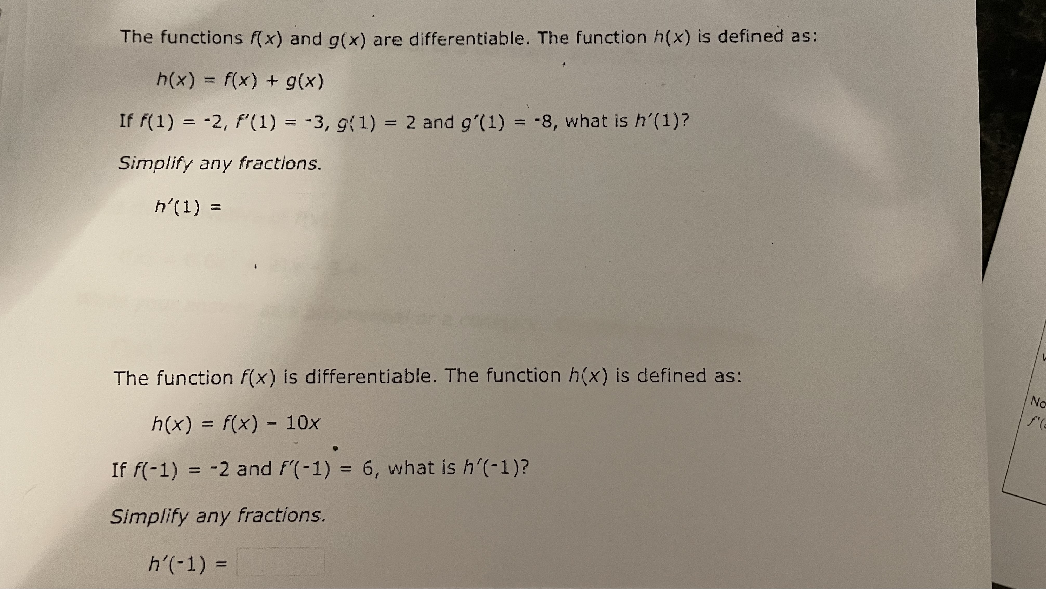 defined as: h (x ) = f (x ) + g(x )