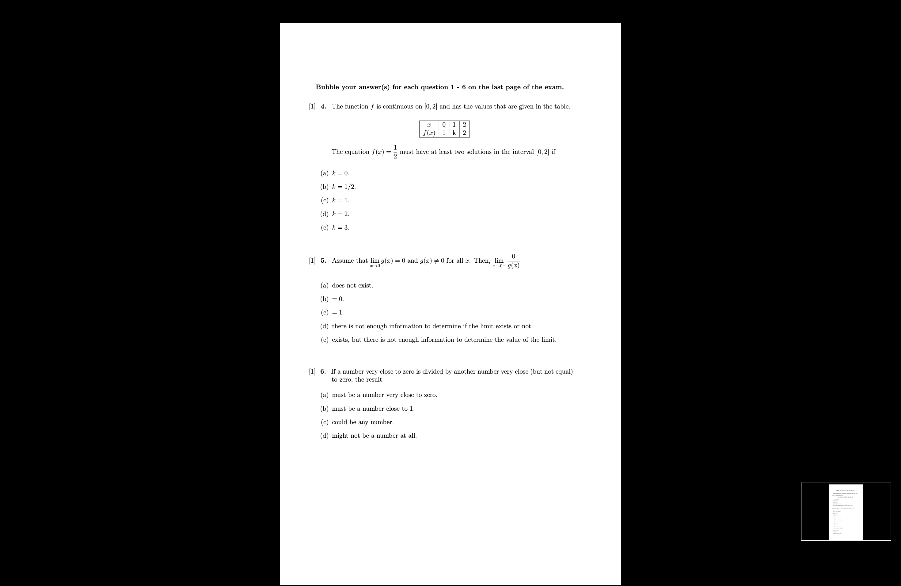 each question 1 - 6 on the last page of the exam.