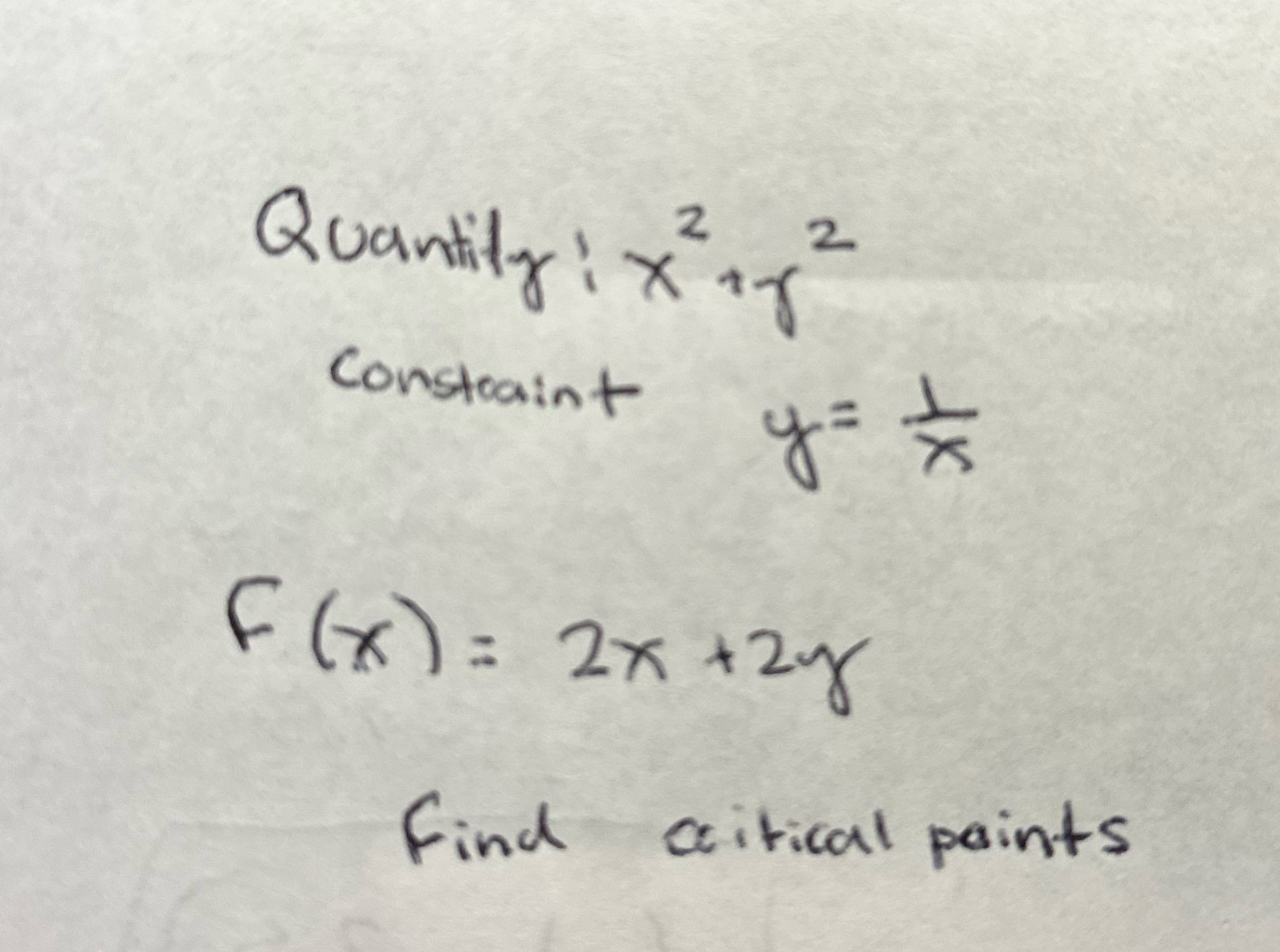 2 2 Quantity: x + y Constraint y = +/ F(x)= 2x+2y