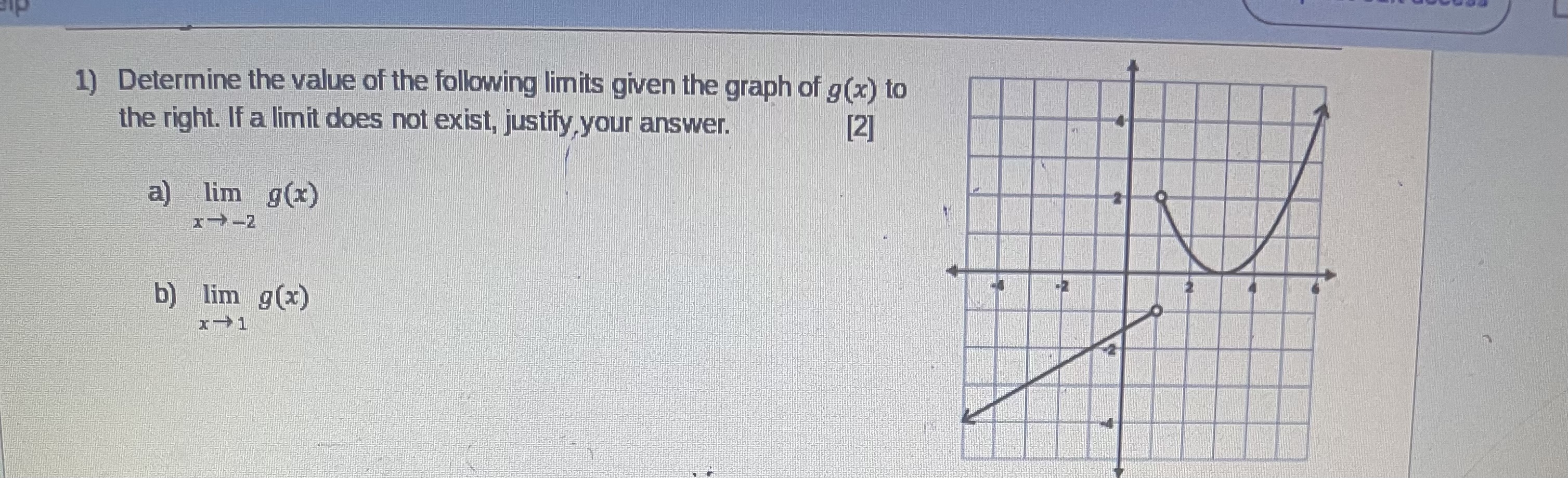 g (x) to the right. If a limit does not exist, justify