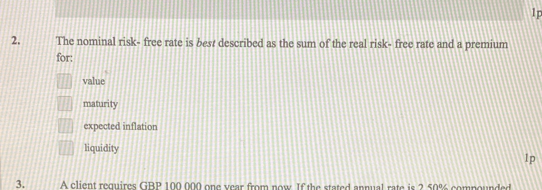Please help answer this question 1p 2. The nominal risk- free