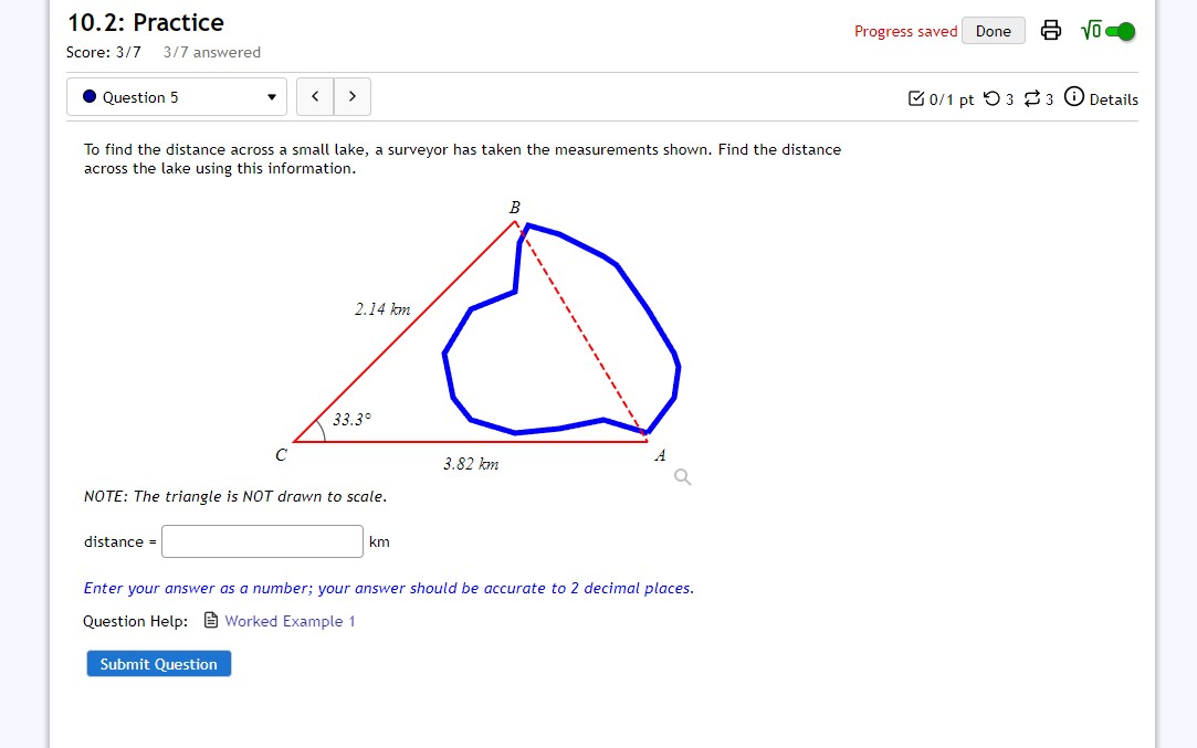 to scale. distance = Enter your answer as a number; your answer