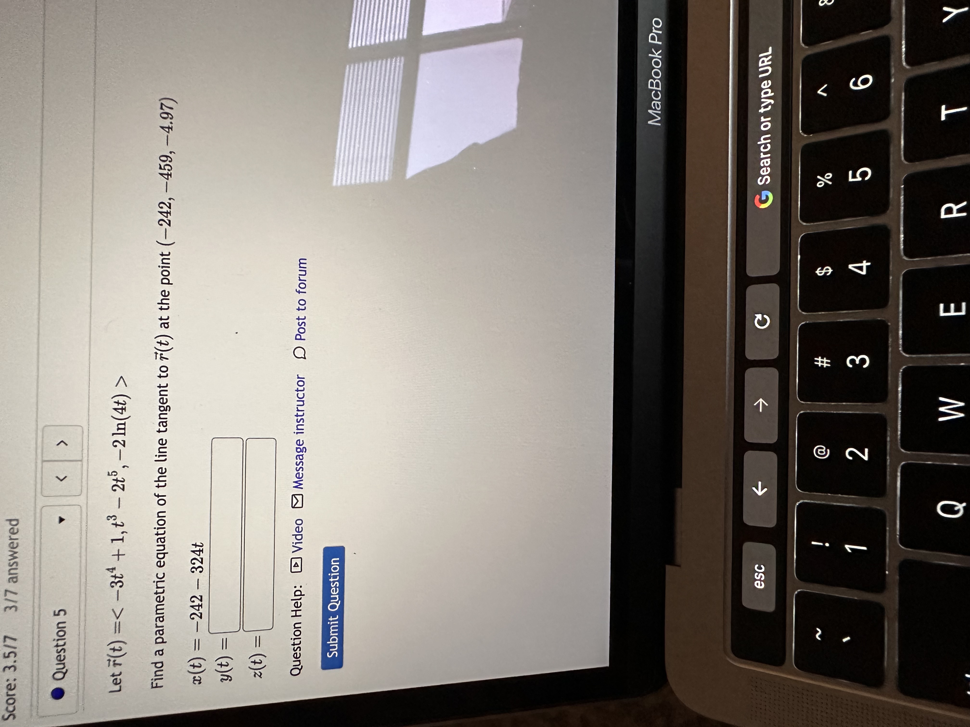 t) = Question Help: Video Message instructor D Post to forum Submit