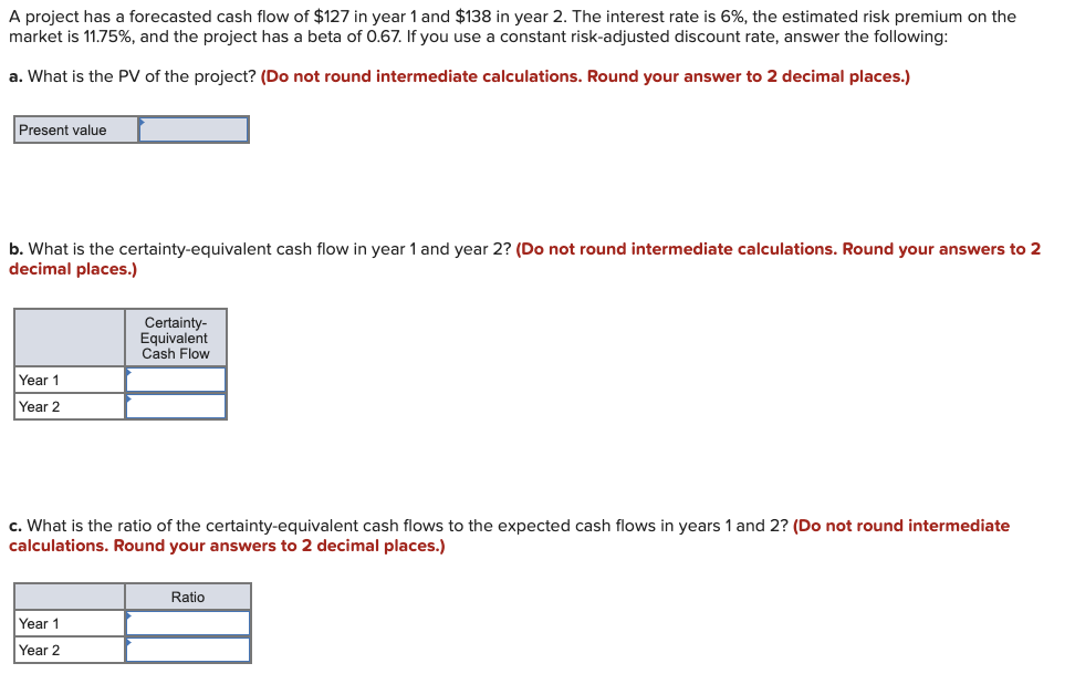  Please help show work A project has a forecasted cash flow