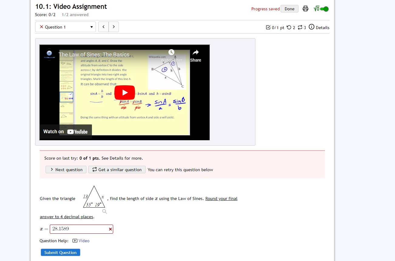 the length of side T using the Law of Sines. Round your